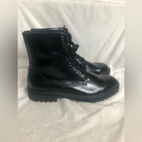 New! Express men’s Black patent Leather lace-up Combat Boots Size 12